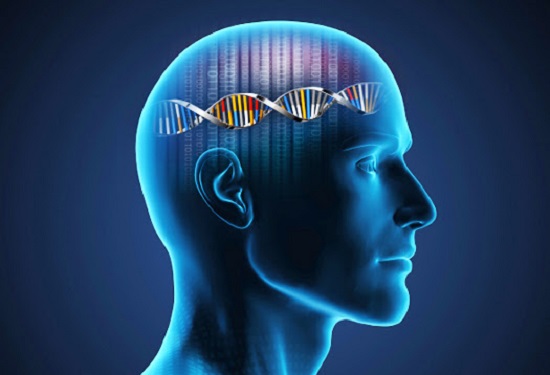 Profile view of man with DNA