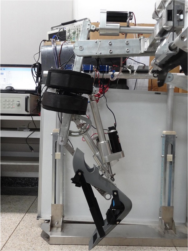 This is a prototype of the lower-limb exoskeleton being developed at Beihang University in Beijing, China.  Credit: Beihang University. 